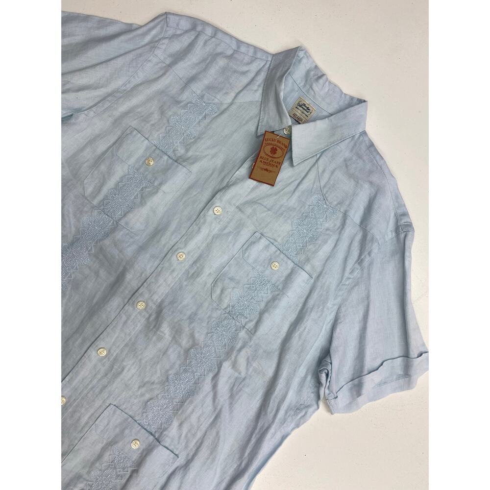 NEW VTG Y2K Men Lucky Brand Guayabera linen button up short sleeve shirt XXL